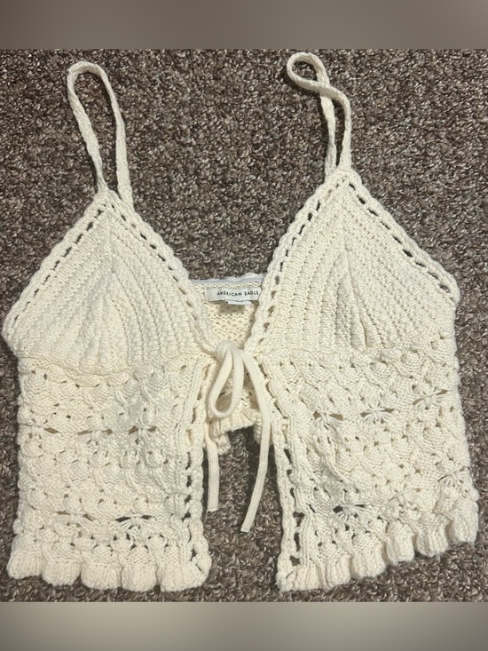 American Eagle Outfitters Tops - American Eagle Outfitters S Women’s  Ivory Crochet Tie-Front Crop Top Thin Strap